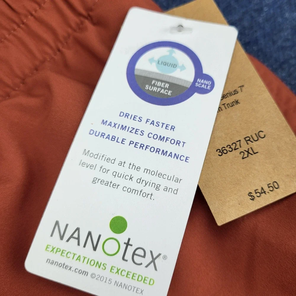 Duluth Trading Co Mens 2XL Swim Trunks Rust Tan Colorblock Nanotex 7
